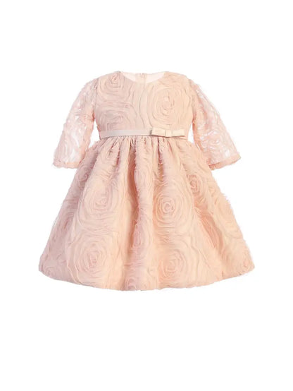 3/4 Sleeve Rosette Mesh with Satin