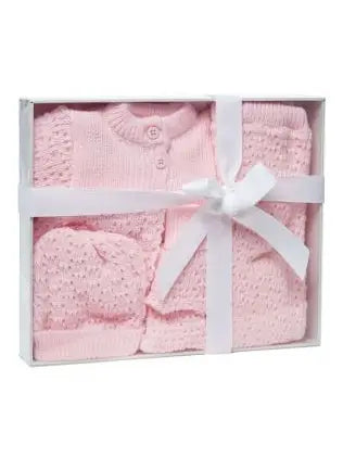 4 Piece Boxed Pink Knit Layette Set