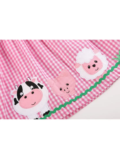 Pink Gingham Farm Animals Baby Dress