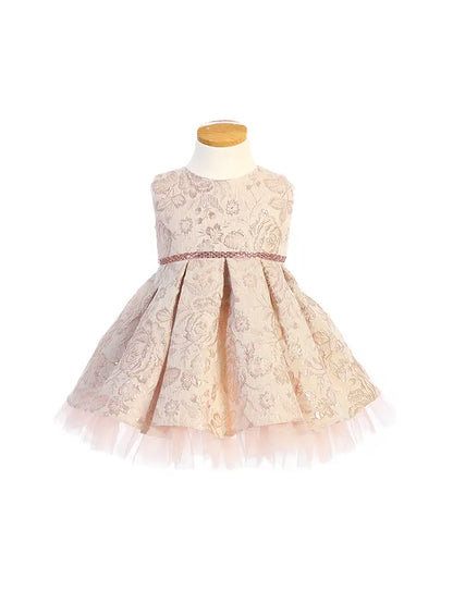 Metallic Floral Pleated Jacquard w/ Peek A Boo Tulle