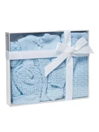4 Piece Boxed Blue Knit Layette Set