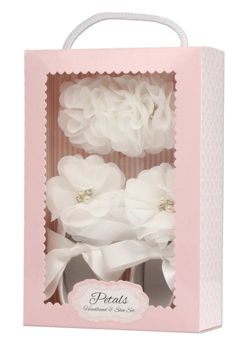 Ivory Lace Baptism Shoe and Headband Set For Baby Girls