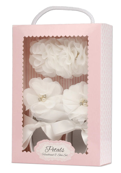 Ivory Lace Baptism Shoe and Headband Set For Baby Girls
