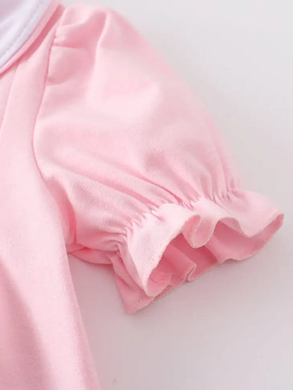 Pink Princess Embroidery Ruffle Girl Short Set