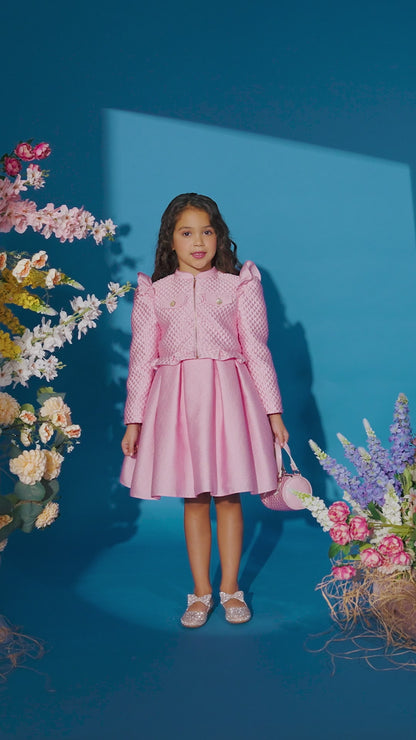 Pink First Communion Dress with Elegant Quilted Jacket